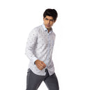 Light Blue Motif Print Slim Fit Shirt