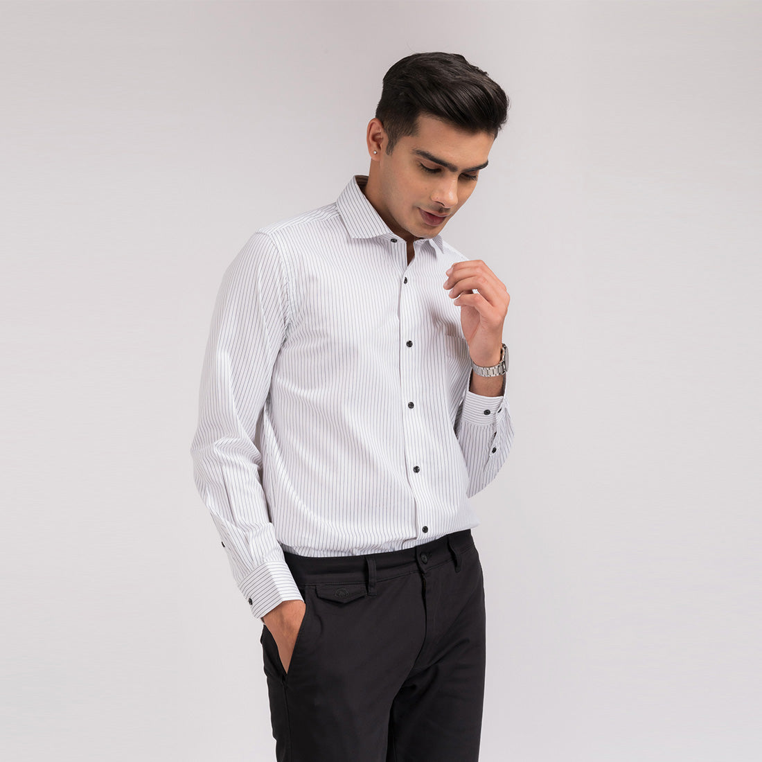 Daisy White Stripes Regular Fit Shirt