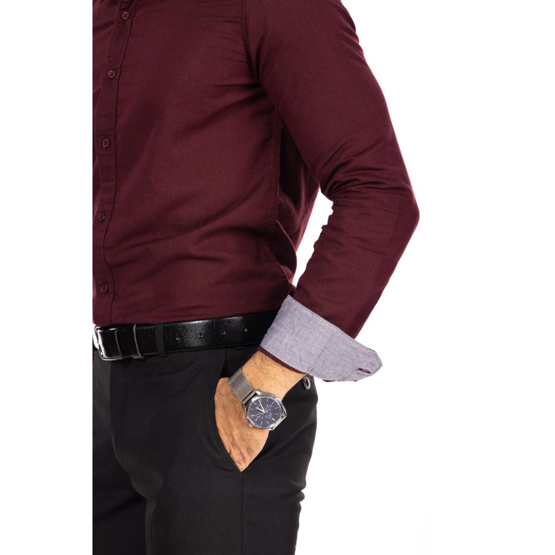 Maroon Solid Slim Fit Shirt