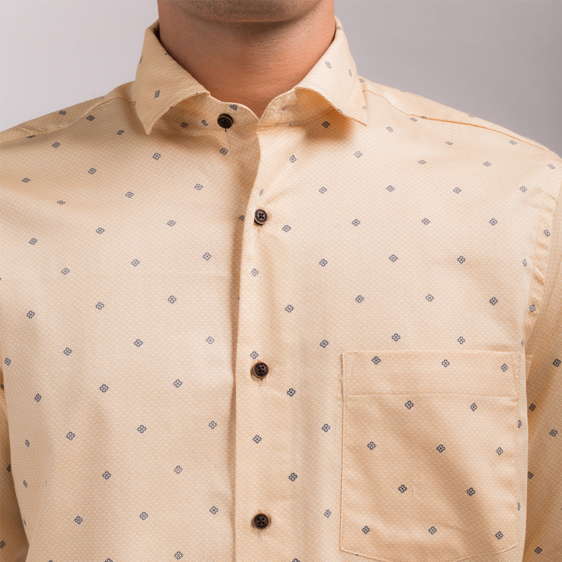 Yellow Motif Print Regular Fit Shirt