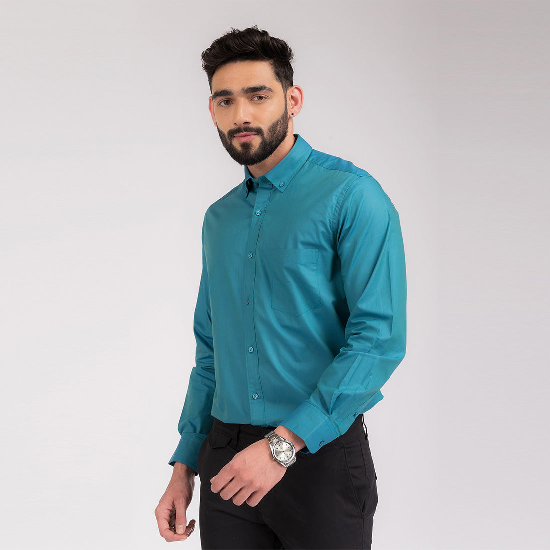 Bluish Green Regular Fit Shirt