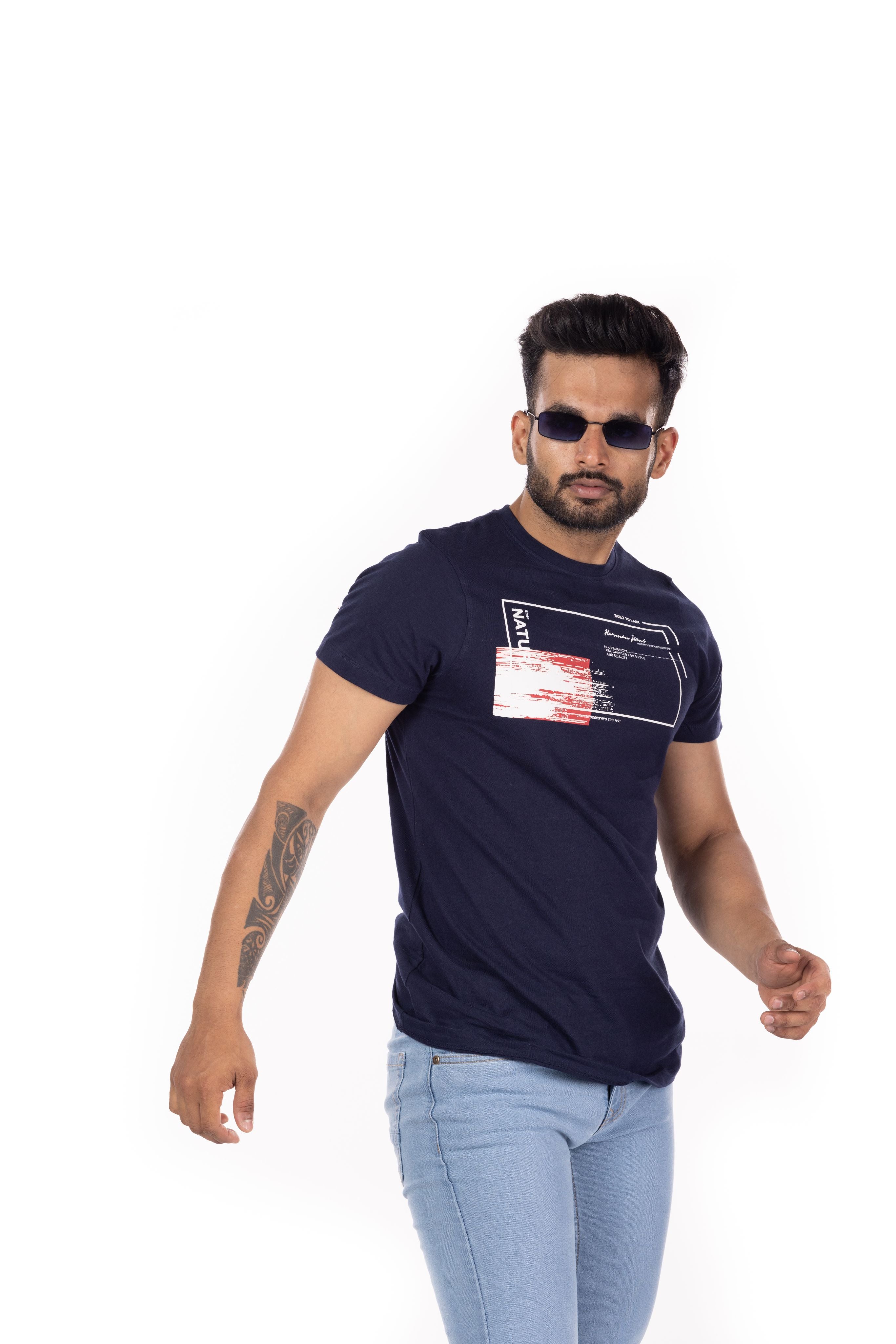 Round Neck Half Sleeves Regular Fit Solid Print Tshirt