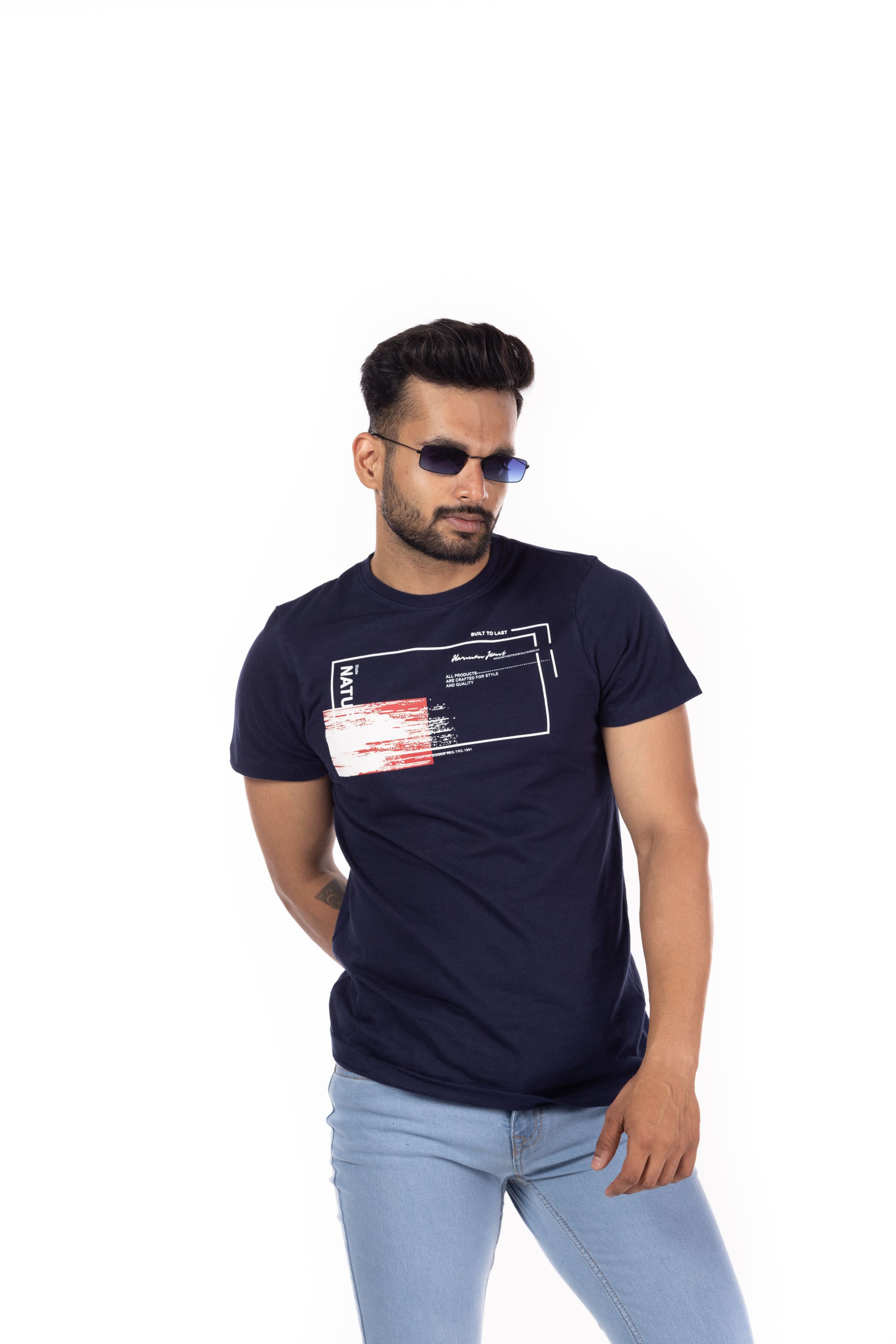 Round Neck Half Sleeves Regular Fit Solid Print Tshirt