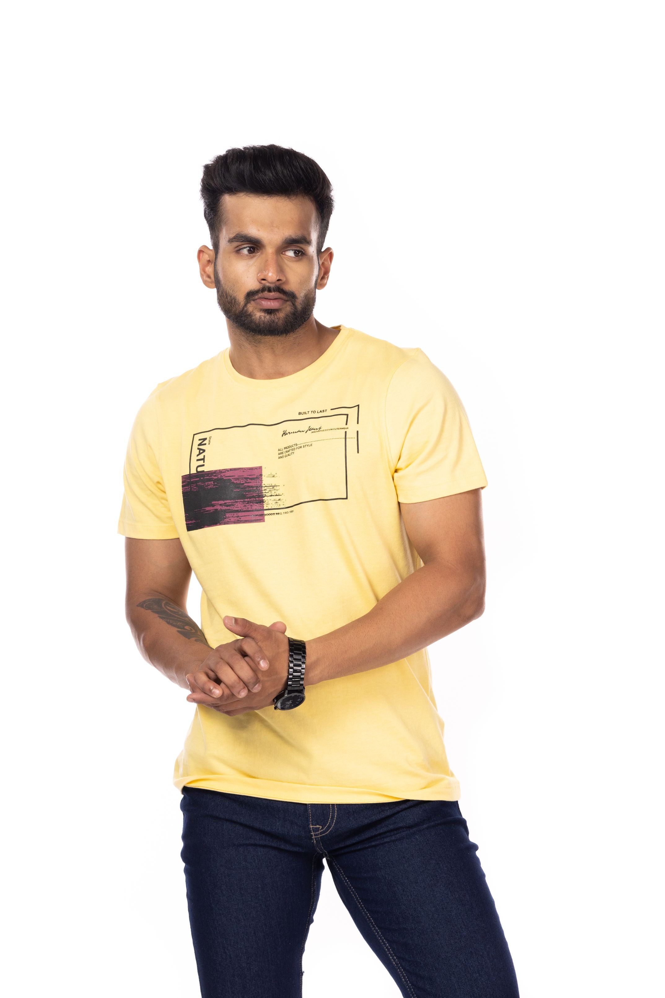 Round Neck Half Sleeves Regular Fit Solid Print Tshirt