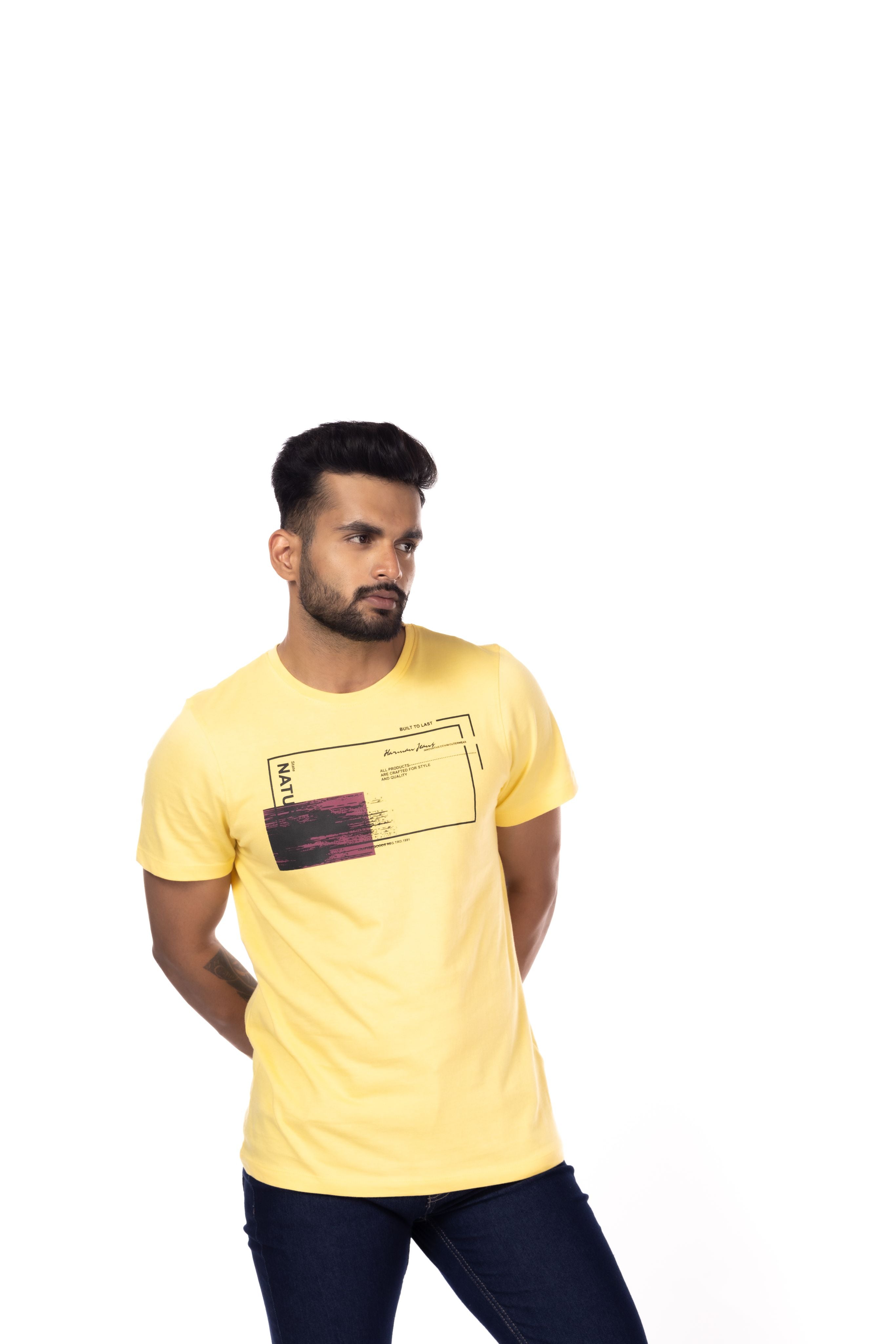 Round Neck Half Sleeves Regular Fit Solid Print Tshirt