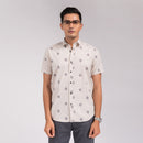 Cream Tree Printed Slim Fit Shirt