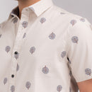 Cream Tree Printed Slim Fit Shirt