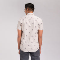 Cream Tree Printed Slim Fit Shirt