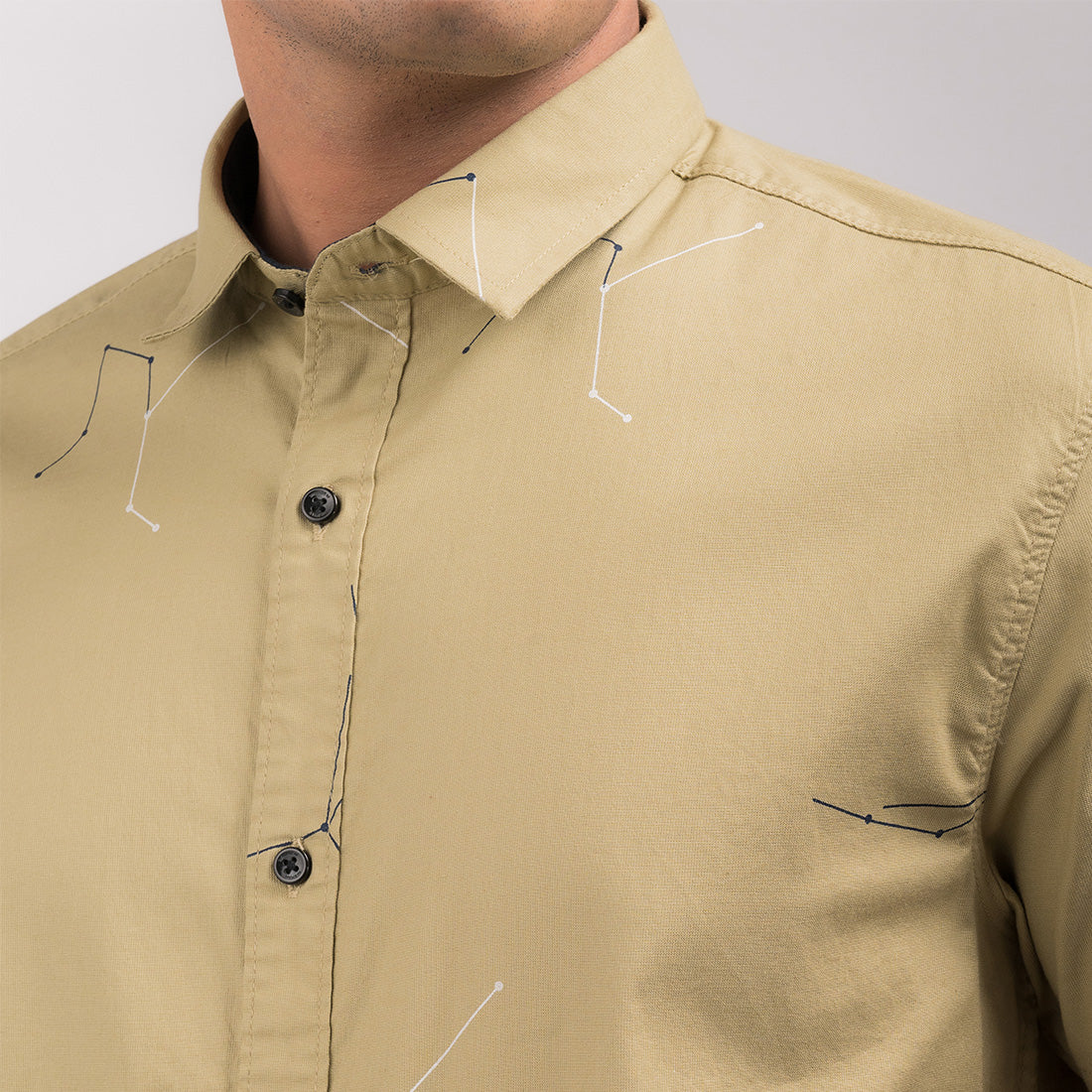 Light Olive Print Slim Fit Shirt