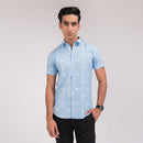 Sky Blue Print Slim Fit Shirt