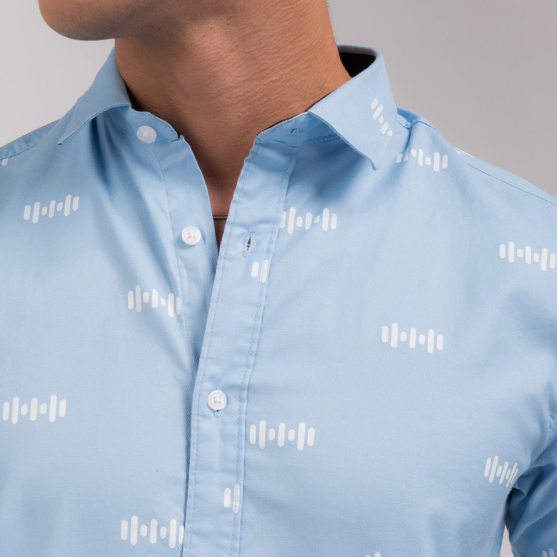 Sky Blue Print Slim Fit Shirt