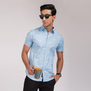 Sky Blue Print Slim Fit Shirt