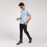 Sky Blue Print Slim Fit Shirt