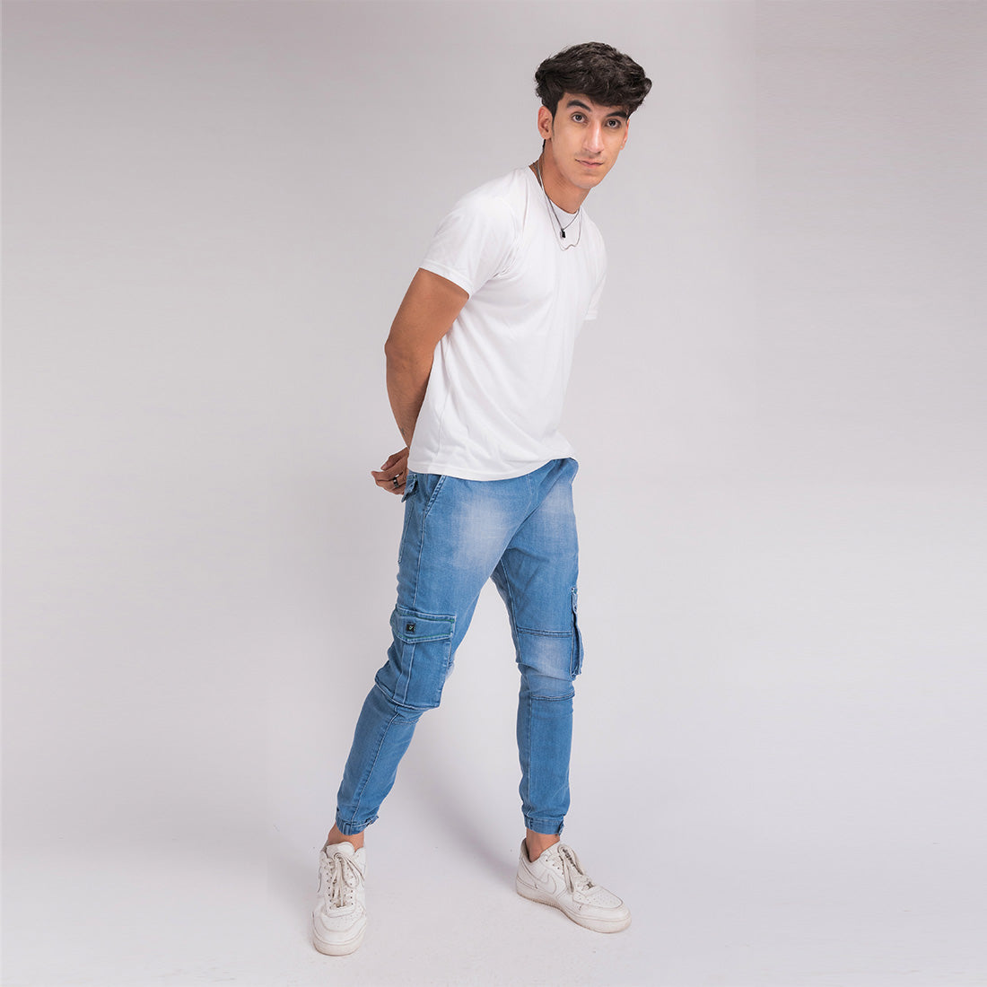 Ice Blue Regular Fit Denim Jogger