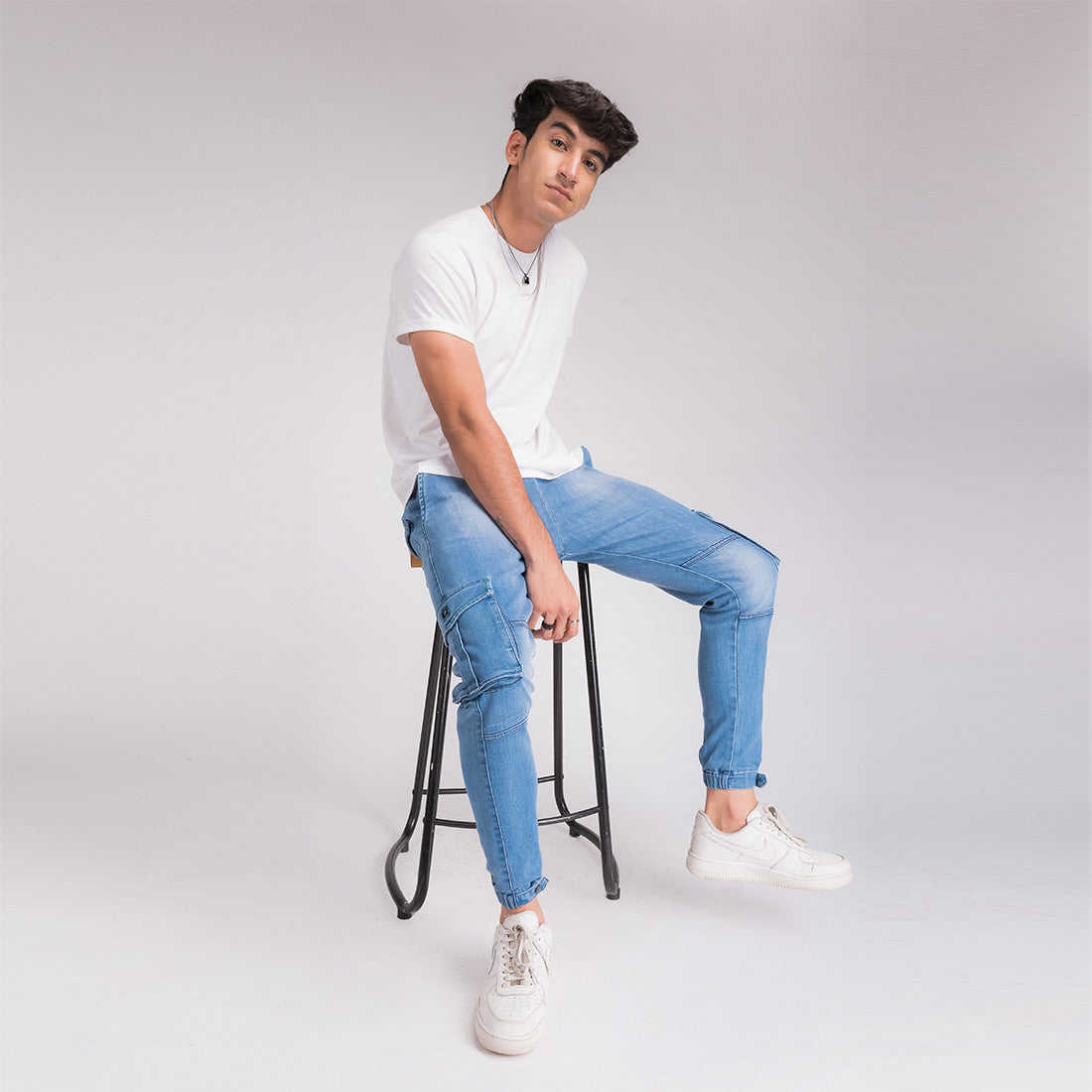 Ice Blue Regular Fit Denim Jogger