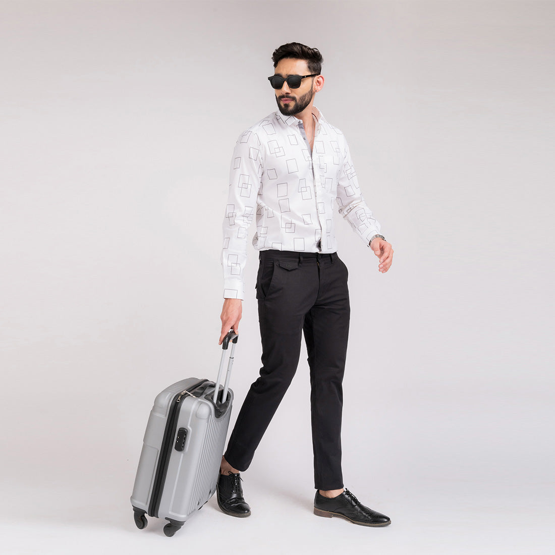 White Pattern  Slim Fit Shirt