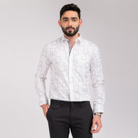 White Pattern  Slim Fit Shirt