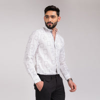 White Pattern  Slim Fit Shirt