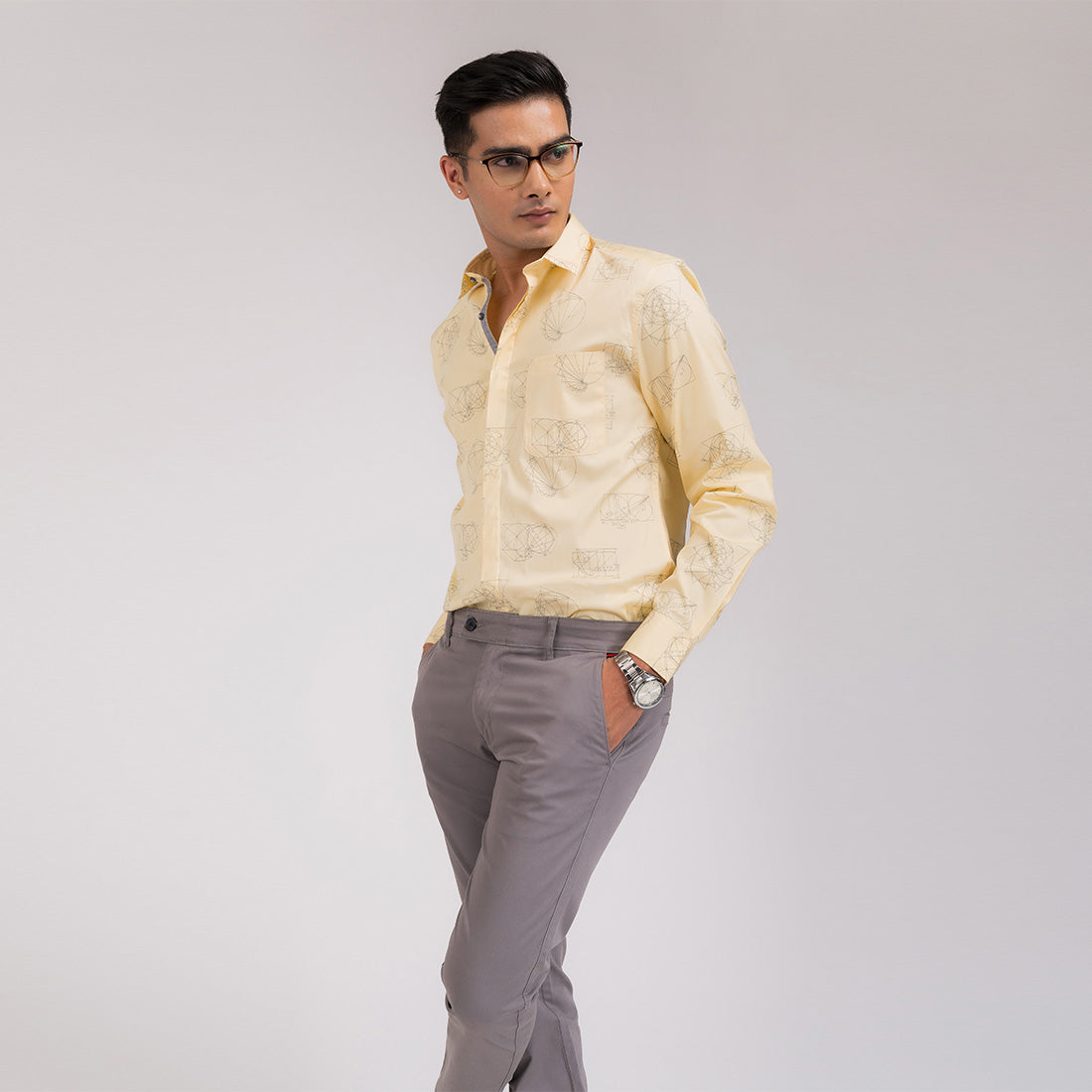 Yellow Printed Slim Fit Shirt