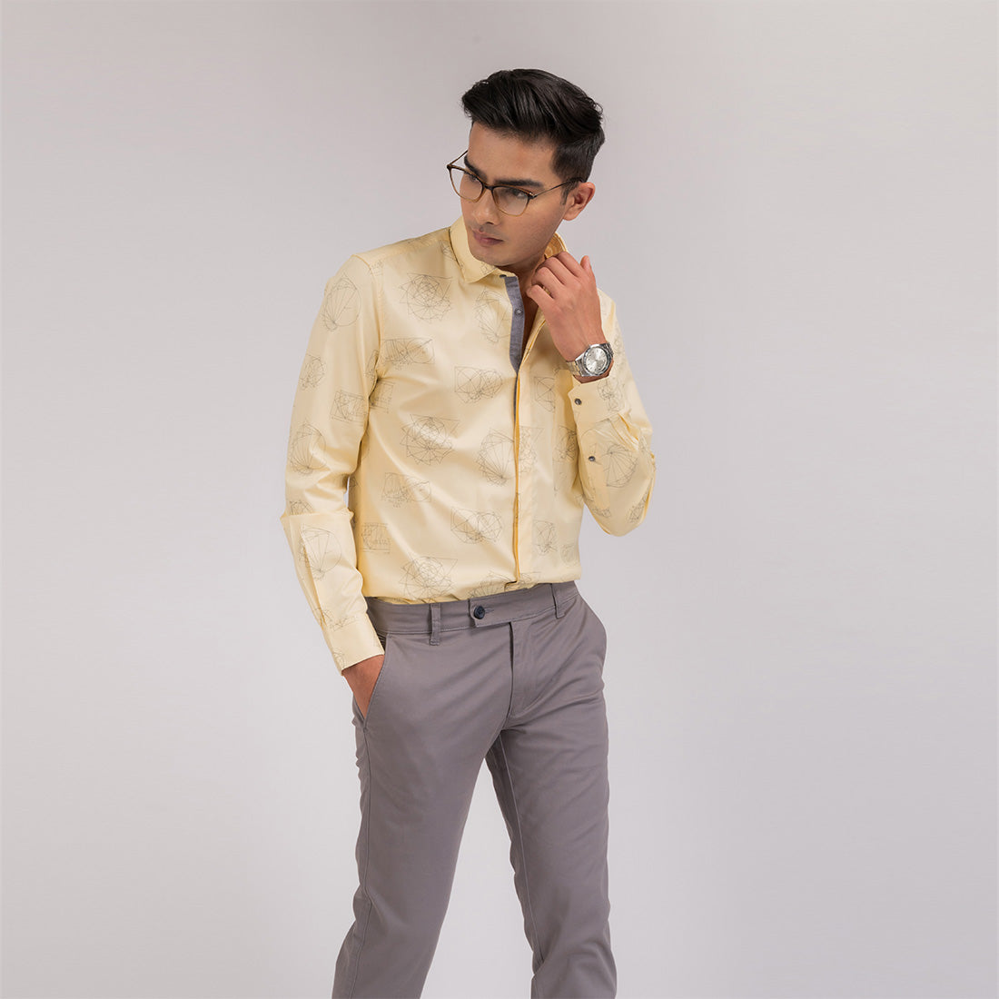 Yellow Printed Slim Fit Shirt