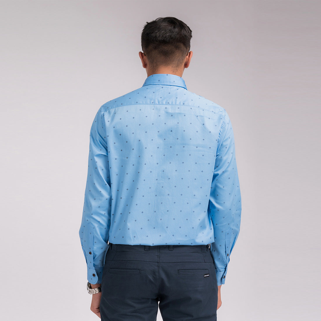 Azure Blue Print Regular Fit Shirt