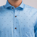 Azure Blue Print Regular Fit Shirt