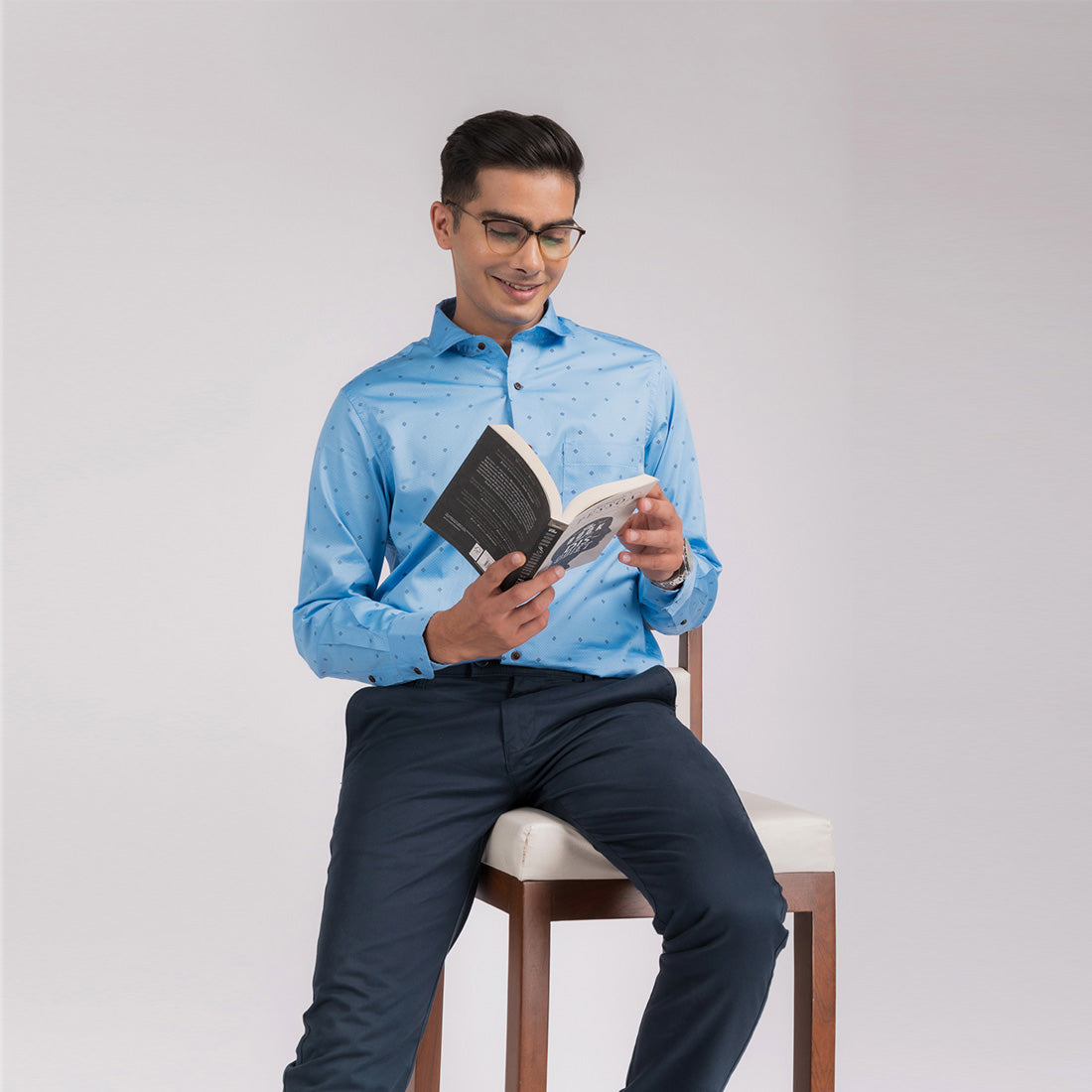 Azure Blue Print Regular Fit Shirt