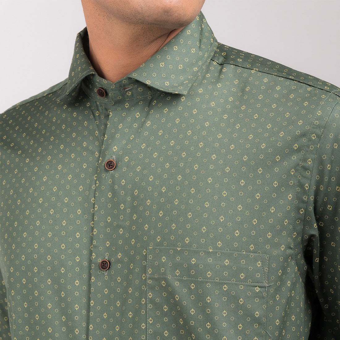 Dark Green Print Regular Fit Shirt