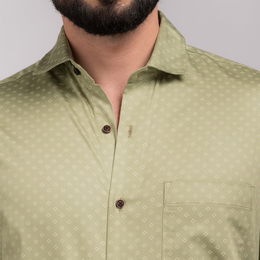 Printed Moss Green Regular Fit Shirt