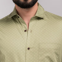 Printed Moss Green Regular Fit Shirt